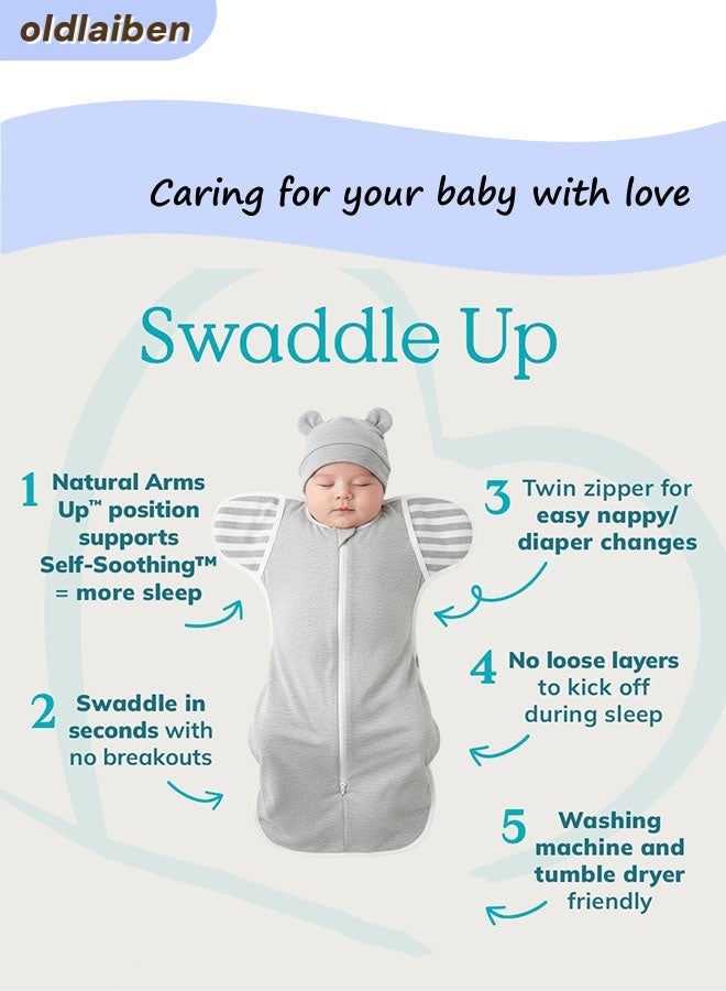 oldlaiben Baby Swaddle,Newborn Swaddle Up,Baby Sleepsack,Baby Swaddling Wrap,Infant Baby Sleeping Bag With Hat,Soft Cotton Sleep Sack,Zip-Off Wings,Improves Sleep,Snug Fit Helps Calm Startle Reflex, New Born Essentials(Grey) - Image 5